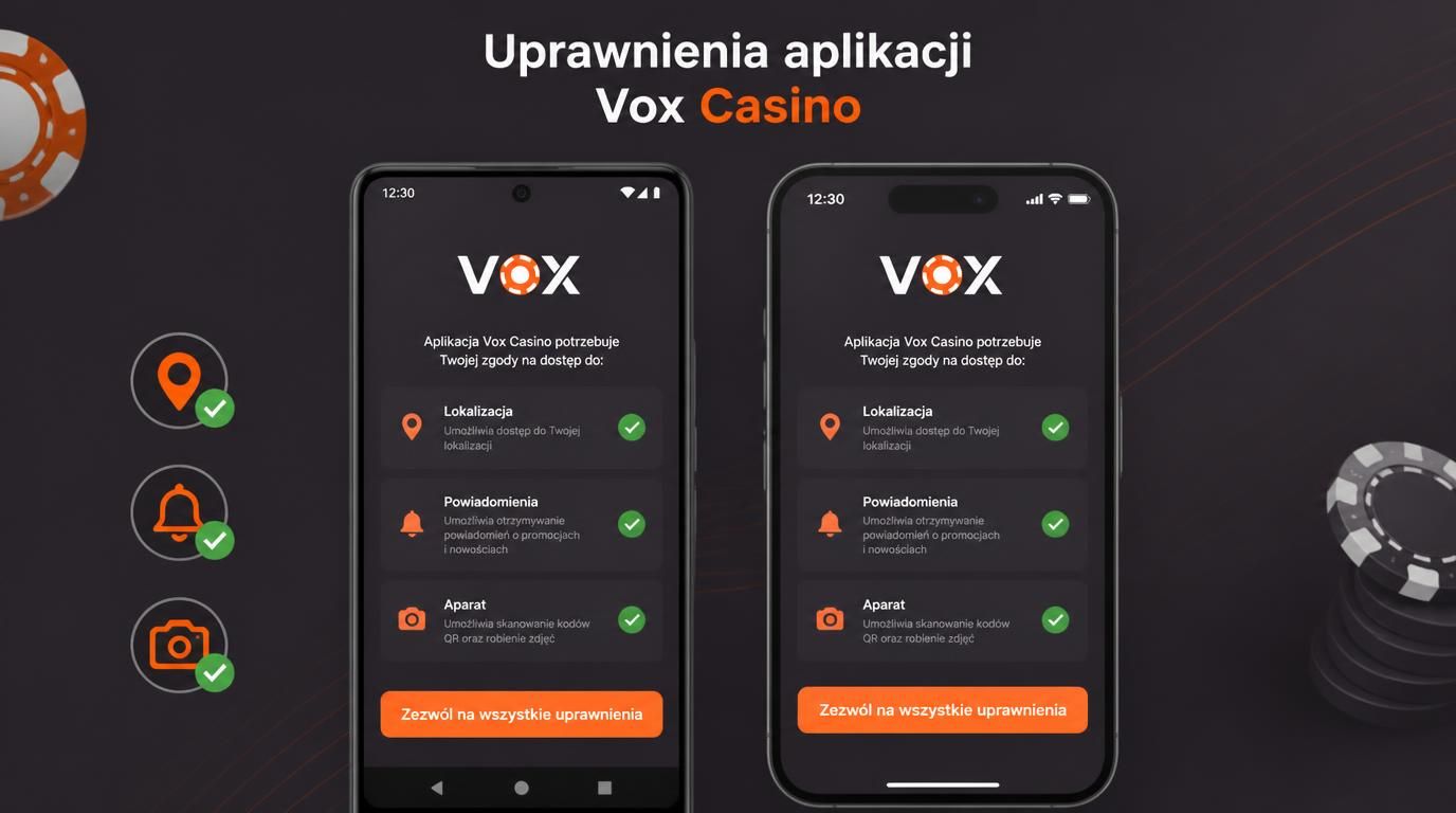 Ekran zgód aplikacji Vox Casino na Androidzie i iPhonie